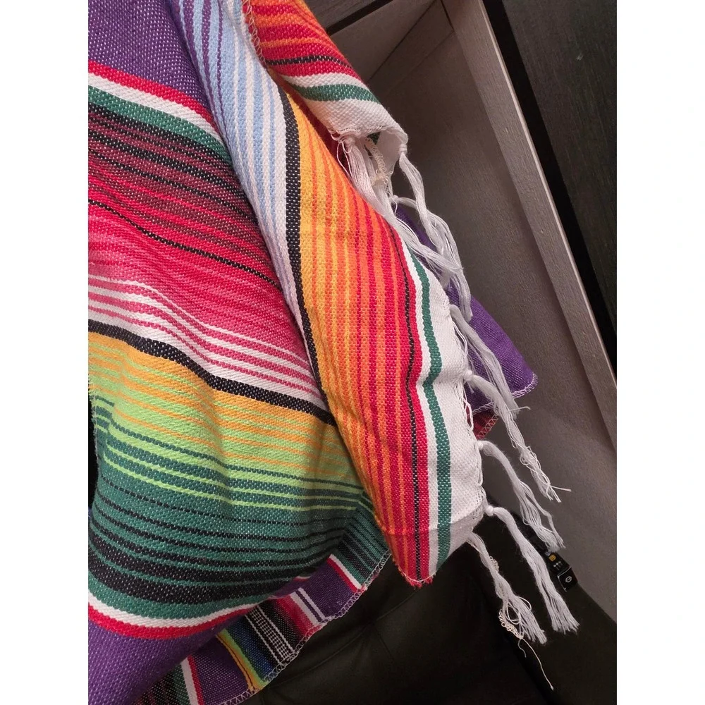 Mexican Serape Blanket Purple Multi Color Striped Falsa Throw Table Runner 82x14